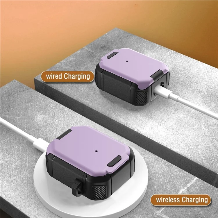 For Apple AirPods with Wireless Charging Case (2019) / AirPods with Charging Case (2019) / (2016) Case PC+TPU Cover - Purple