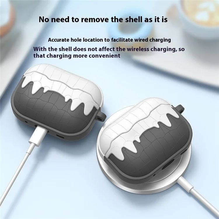 Para Apple AirPods 3 Auriculares Bluetooth Funda protectora suave de silicona con hebilla colgante - Gris oscuro