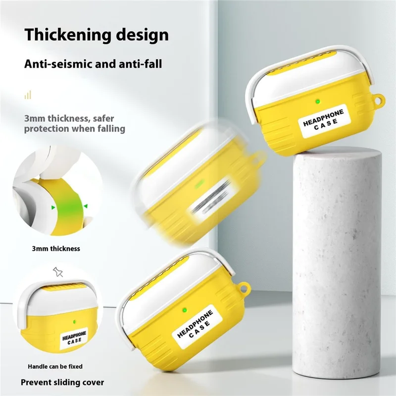 For Apple AirPods 3 Bluetooth-compatible Earphones Anti-Drop Silicone Case with Hanging Buckle - Yellow
