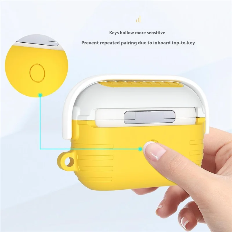 For Apple AirPods 3 Bluetooth-compatible Earphones Anti-Drop Silicone Case with Hanging Buckle - Yellow
