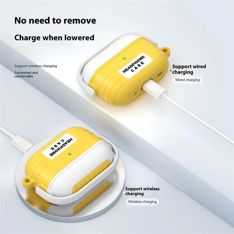For Apple AirPods 3 Bluetooth-compatible Earphones Anti-Drop Silicone Case with Hanging Buckle - Yellow