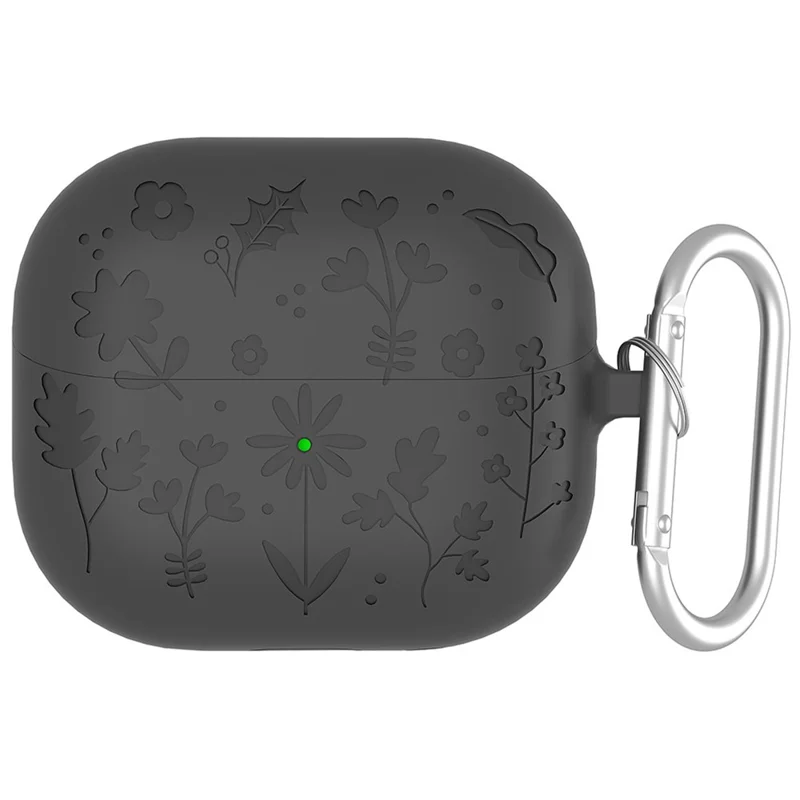 For Samsung Galaxy Buds3 Pro / Buds3 Bluetooth-compatible Earphones Flower Pattern Liquid Silicone Case with Hanging Buckle - Dark Grey