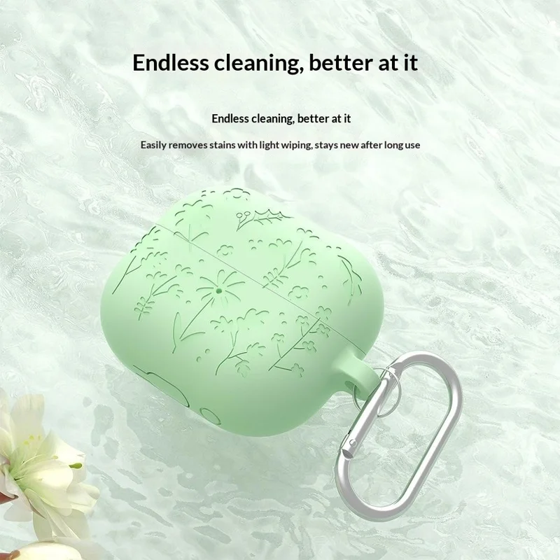For Samsung Galaxy Buds3 Pro / Buds3 Bluetooth-compatible Earphones Flower Pattern Liquid Silicone Case with Hanging Buckle - Dark Grey