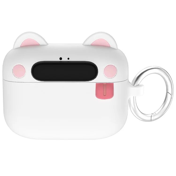 For Apple AirPods Pro 2 / AirPods Pro Bluetooth-compatible Earphones Cartoon Animal Liquid Silicone Case with Hanging Buckle - White