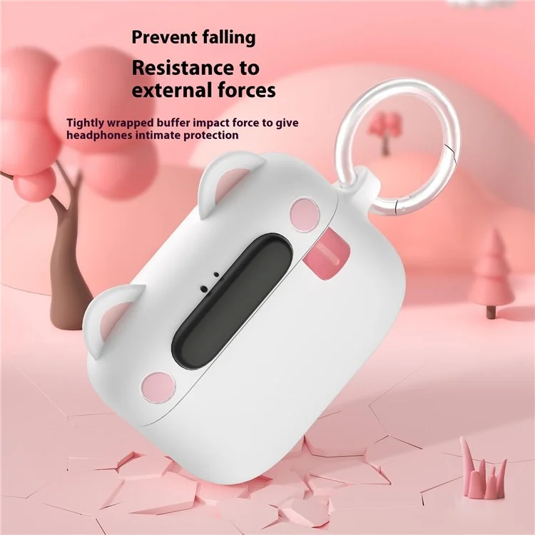 For Apple AirPods Pro 2 / AirPods Pro Bluetooth-compatible Earphones Cartoon Animal Liquid Silicone Case with Hanging Buckle - White