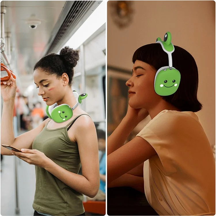 Per AirPods Max Frog Design Liquid Silicone Headphone Earmuff Shell + Headbeam Cover - Verde