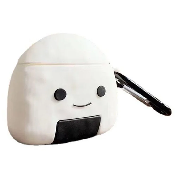 For Apple AirPods with Wireless Charging Case (2019) / AirPods with Charging Case (2019) / (2016) Case Rice Ball Silicone Cover with Carabiner