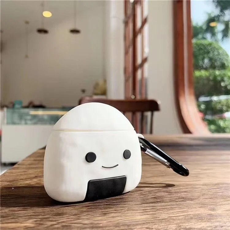 For Apple AirPods with Wireless Charging Case (2019) / AirPods with Charging Case (2019) / (2016) Case Rice Ball Silicone Cover with Carabiner