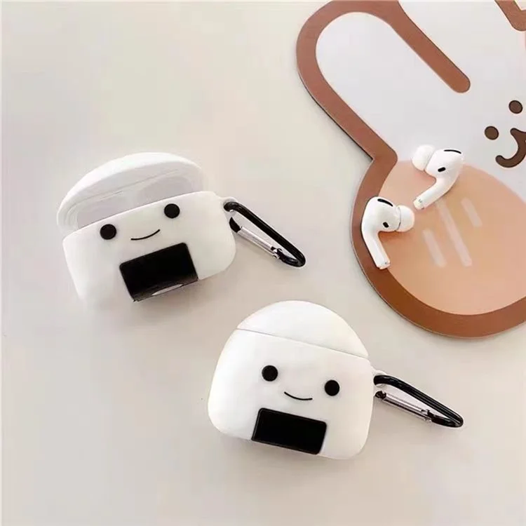 For Apple AirPods with Wireless Charging Case (2019) / AirPods with Charging Case (2019) / (2016) Case Rice Ball Silicone Cover with Carabiner
