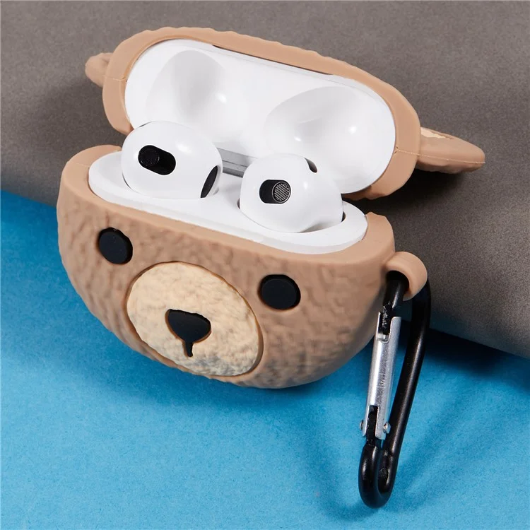 For Apple AirPods 3 Bluetooth-compatible Earphones Silicone Cover Cartoon Bear Protective Case with Carabiner