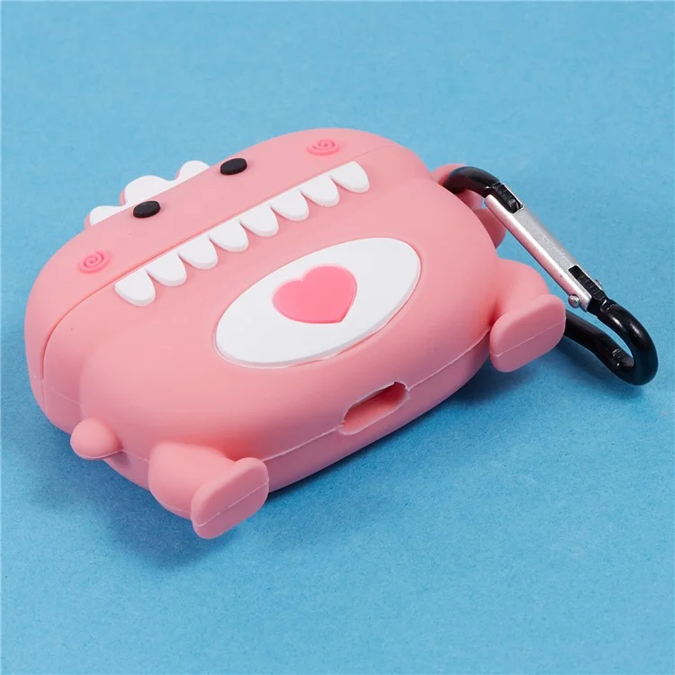 Per Apple AirPods Pro Bluetooth Earphones Silicone Cover Dinosaur and Heart Protective Case - Pink