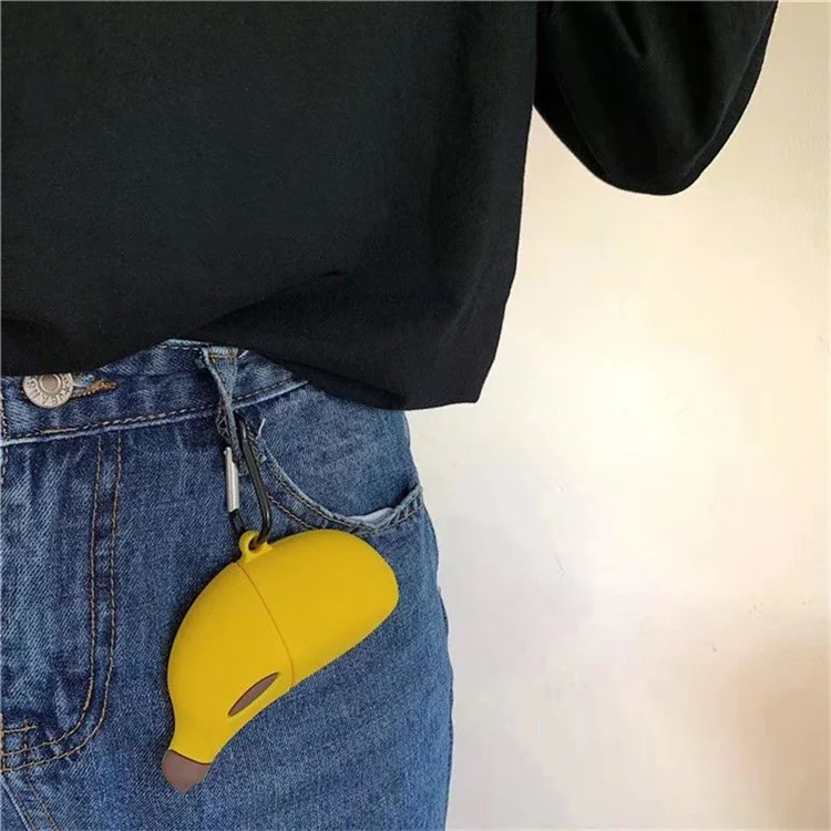 Für Apple AirPods Pro Case Süße Banane Bluetooth-Kopfhörer Silikonhülle mit Karabinerhaken