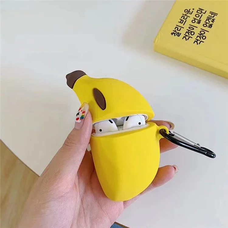 Für Apple AirPods Pro Case Süße Banane Bluetooth-Kopfhörer Silikonhülle mit Karabinerhaken