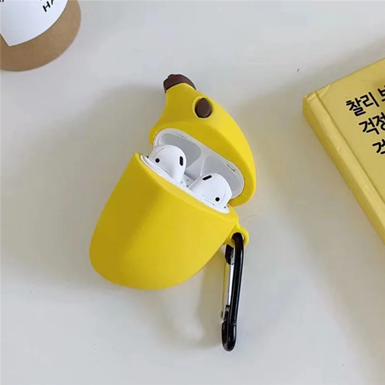 Für Apple AirPods Pro Case Süße Banane Bluetooth-Kopfhörer Silikonhülle mit Karabinerhaken