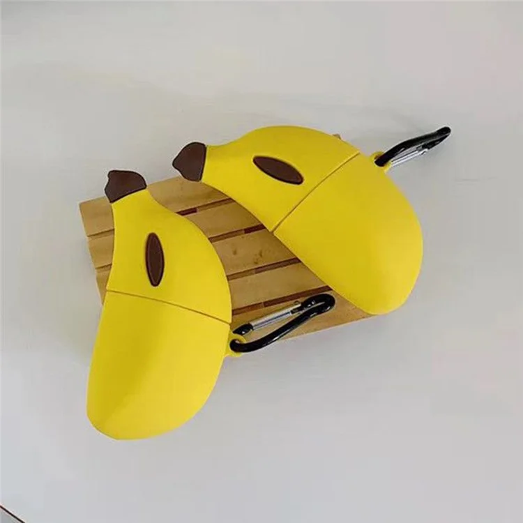 Für Apple AirPods Pro Case Süße Banane Bluetooth-Kopfhörer Silikonhülle mit Karabinerhaken
