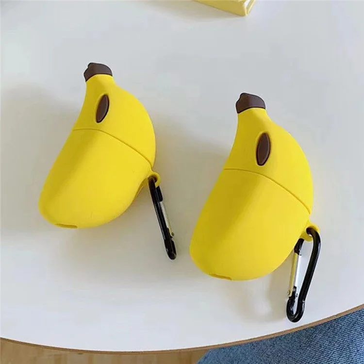 Für Apple AirPods Pro Case Süße Banane Bluetooth-Kopfhörer Silikonhülle mit Karabinerhaken