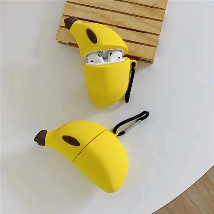 Für Apple AirPods Pro Case Süße Banane Bluetooth-Kopfhörer Silikonhülle mit Karabinerhaken