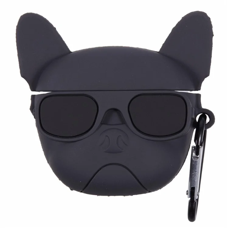 Para Apple AirPods Pro Bluetooth Earphones Funda Protectora de Silicona Bulldog con Mosquetón - Negro