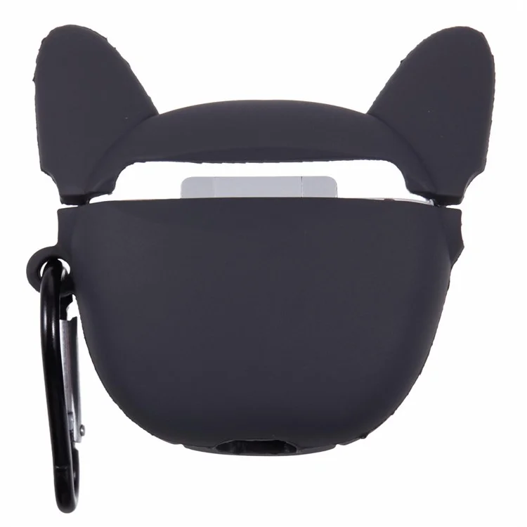 Para Apple AirPods Pro Bluetooth Earphones Funda Protectora de Silicona Bulldog con Mosquetón - Negro