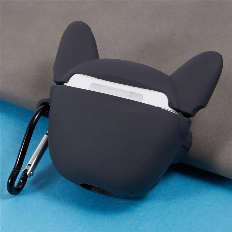Para Apple AirPods Pro Bluetooth Earphones Funda Protectora de Silicona Bulldog con Mosquetón - Negro