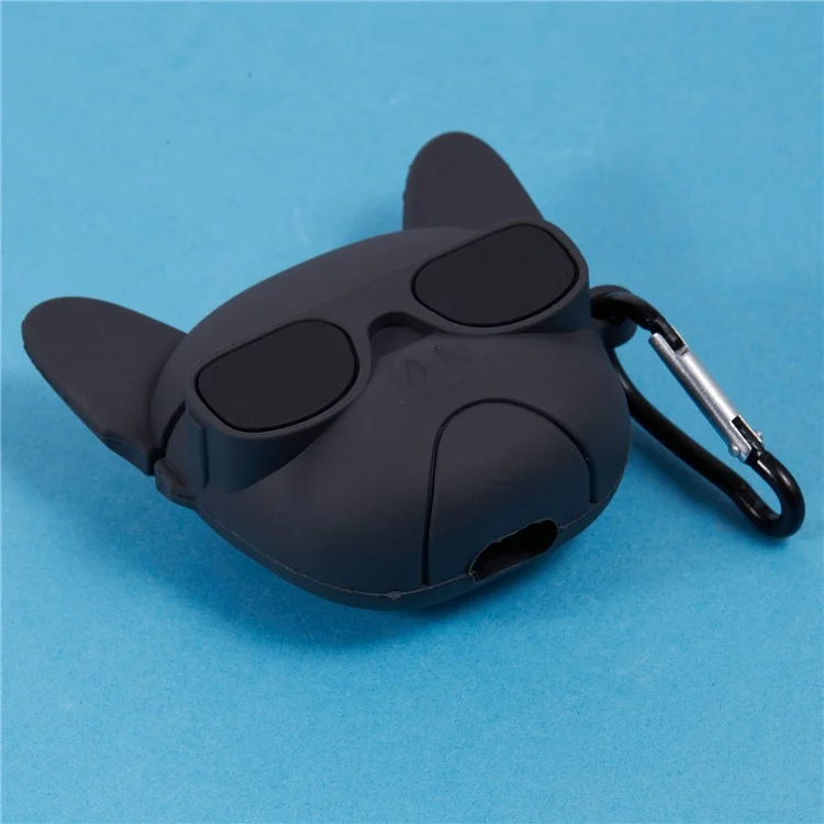 Para Apple AirPods Pro Bluetooth Earphones Funda Protectora de Silicona Bulldog con Mosquetón - Negro