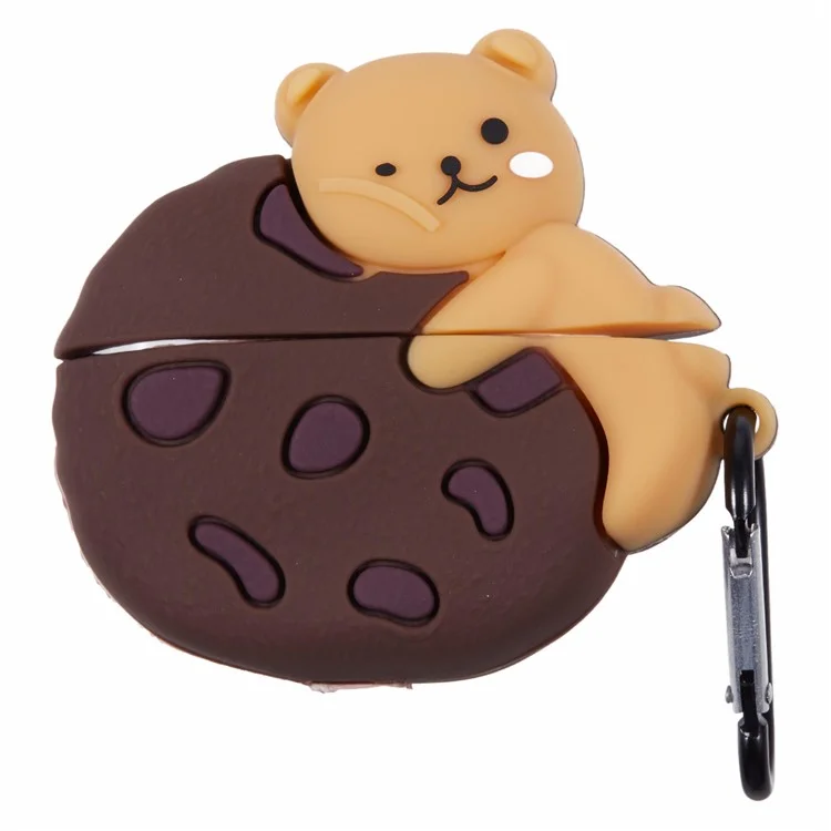 Capa de Silicone para Apple AirPods Pro Cookie Bear Bluetooth Earphones Protective Case com Carabiner