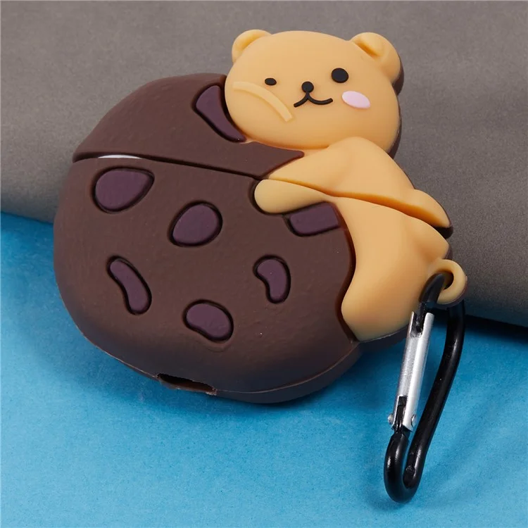 Capa de Silicone para Apple AirPods Pro Cookie Bear Bluetooth Earphones Protective Case com Carabiner