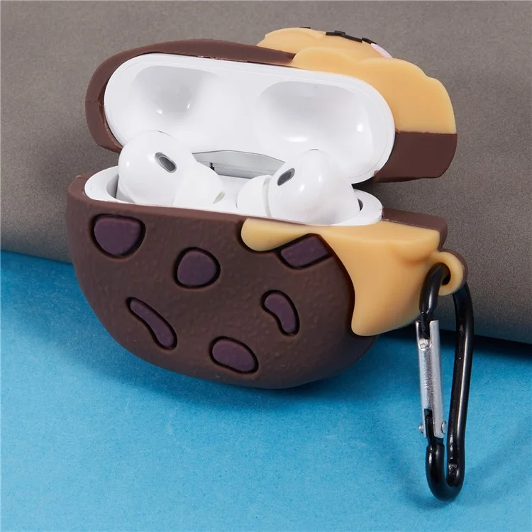 Capa de Silicone para Apple AirPods Pro Cookie Bear Bluetooth Earphones Protective Case com Carabiner