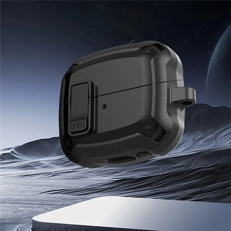 For Samsung Galaxy Buds3 / Buds3 Pro Bluetooth-compatible Earphone Cover TPU+PC Anti-Drop Case with Buckle - All Black