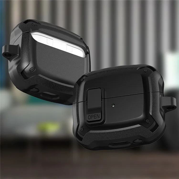 For Samsung Galaxy Buds3 / Buds3 Pro Bluetooth-compatible Earphone Cover TPU+PC Anti-Drop Case with Buckle - All Black