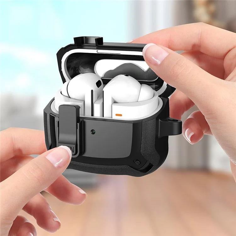 For Samsung Galaxy Buds3 / Buds3 Pro Bluetooth-compatible Earphone Cover TPU+PC Anti-Drop Case with Buckle - All Black