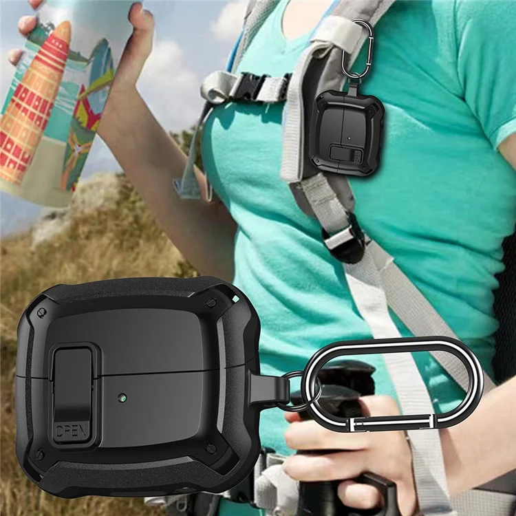 For Samsung Galaxy Buds3 / Buds3 Pro Bluetooth-compatible Earphone Cover TPU+PC Anti-Drop Case with Buckle - All Black