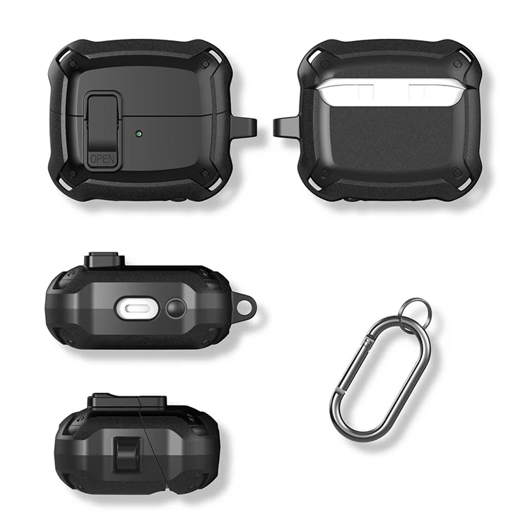 For Samsung Galaxy Buds3 / Buds3 Pro Bluetooth-compatible Earphone Cover TPU+PC Anti-Drop Case with Buckle - All Black