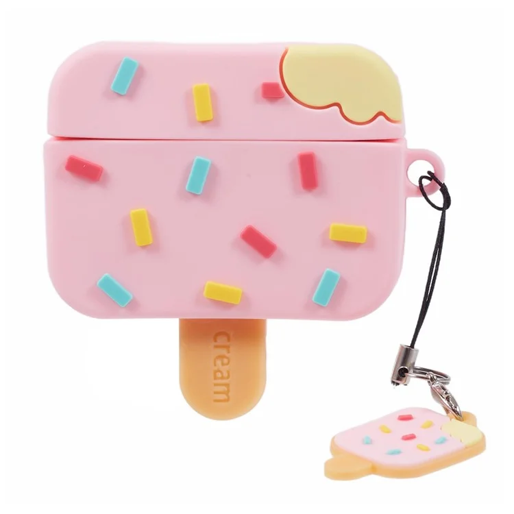 For Apple AirPods Pro Silicone Case Ice Cream Design Bluetooth-compatible Earphone Cover - Pink