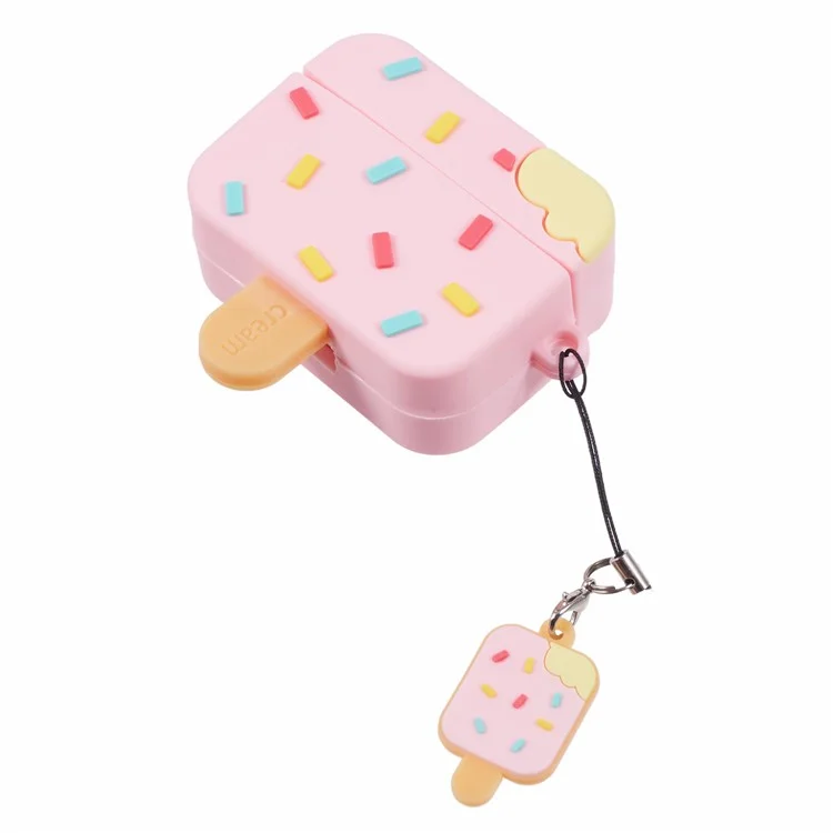 For Apple AirPods Pro Silicone Case Ice Cream Design Bluetooth-compatible Earphone Cover - Pink