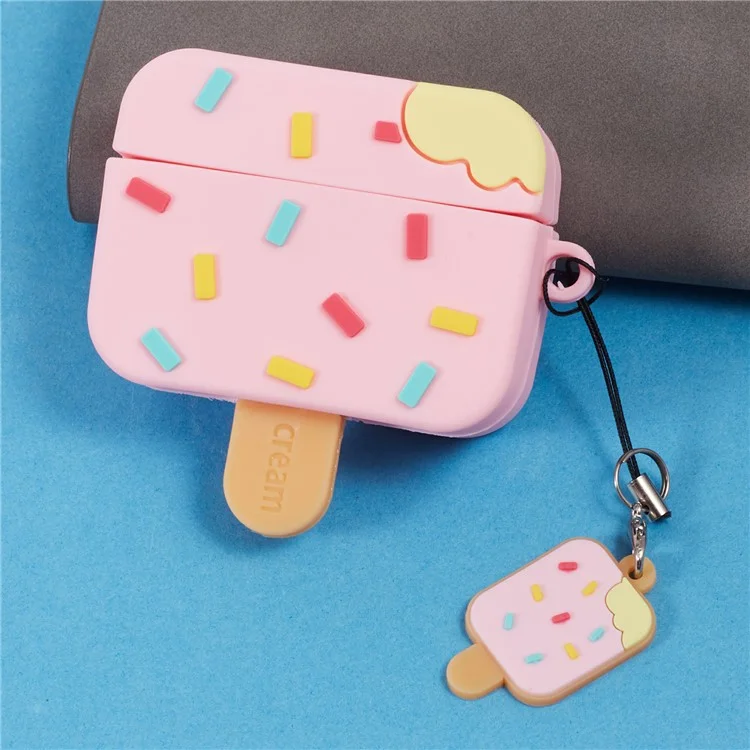 For Apple AirPods Pro Silicone Case Ice Cream Design Bluetooth-compatible Earphone Cover - Pink