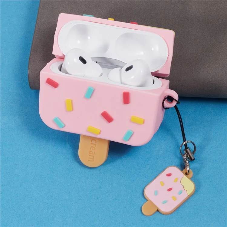 For Apple AirPods Pro Silicone Case Ice Cream Design Bluetooth-compatible Earphone Cover - Pink