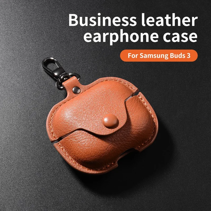 For Samsung Galaxy Buds3 Protective Case Leather+PC Earphone Cover - Brown