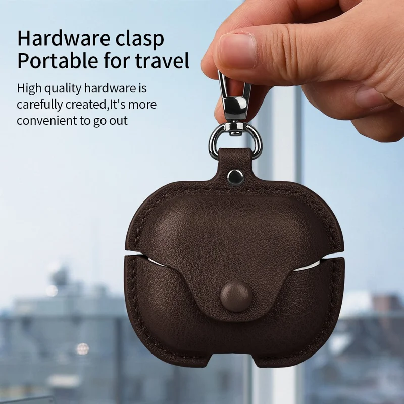 For Samsung Galaxy Buds3 Protective Case Leather+PC Earphone Cover - Brown