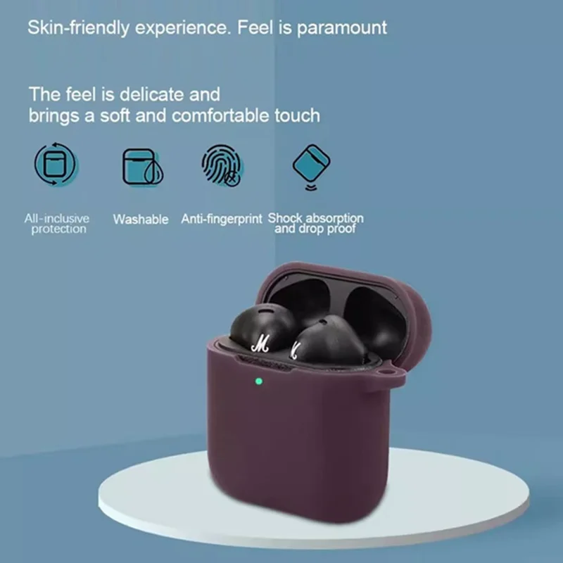 For Marshall Minor III True Wireless Headphones Case Scratch Proof Silicone Cover with Buckle - Beige