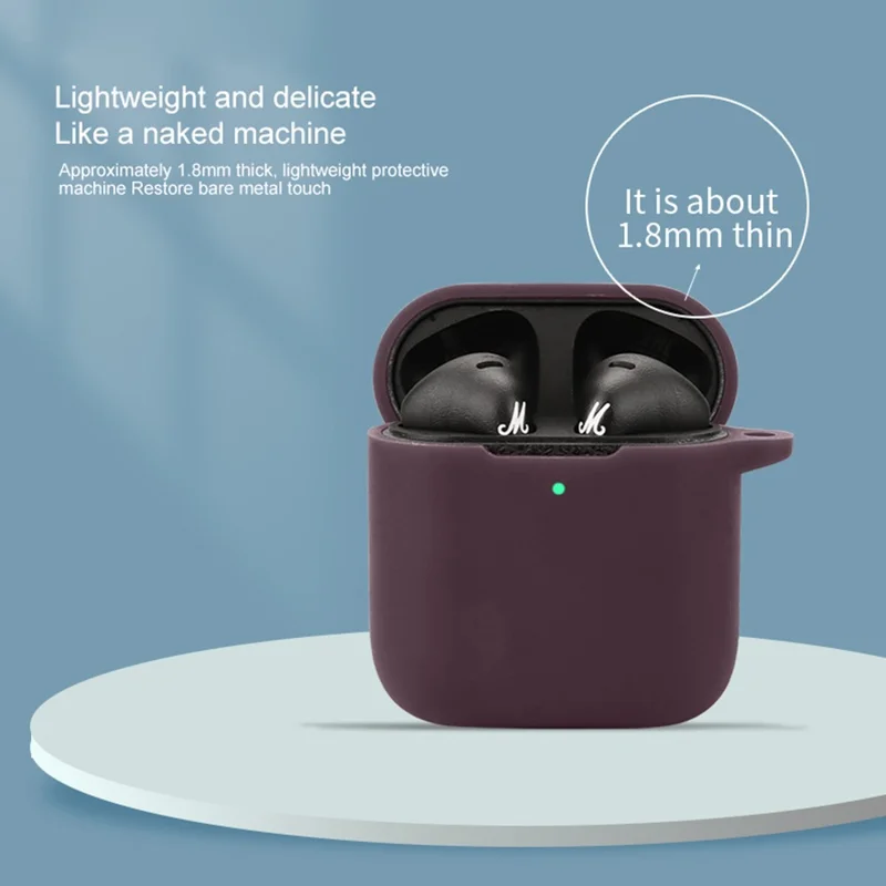 For Marshall Minor III True Wireless Headphones Case Scratch Proof Silicone Cover with Buckle - Beige