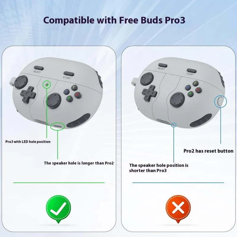 For Huawei FreeBuds Pro 3 Case Game Console Design Liquid Silicone Earbuds Cover with Carabiner - Baby Blue