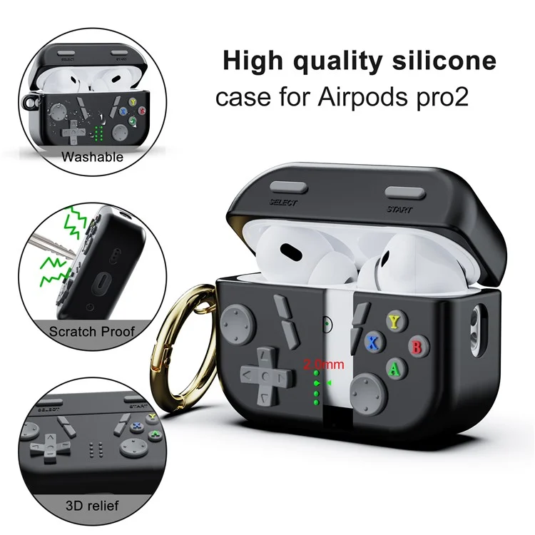 Per AirPods Pro 2 Case 3D Gaming Design Silicone Earbuds Cover con Moschettone - Nero
