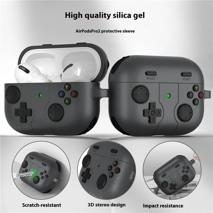 Para AirPods Pro 2 / Funda para AirPods Pro Forma de Consola de Juegos Auriculares Carcasa de Silicona con Mosquetón - Gris