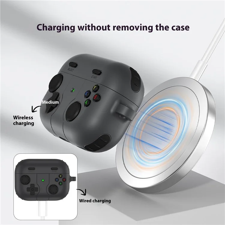 Para AirPods Pro 2 / Funda para AirPods Pro Forma de Consola de Juegos Auriculares Carcasa de Silicona con Mosquetón - Gris