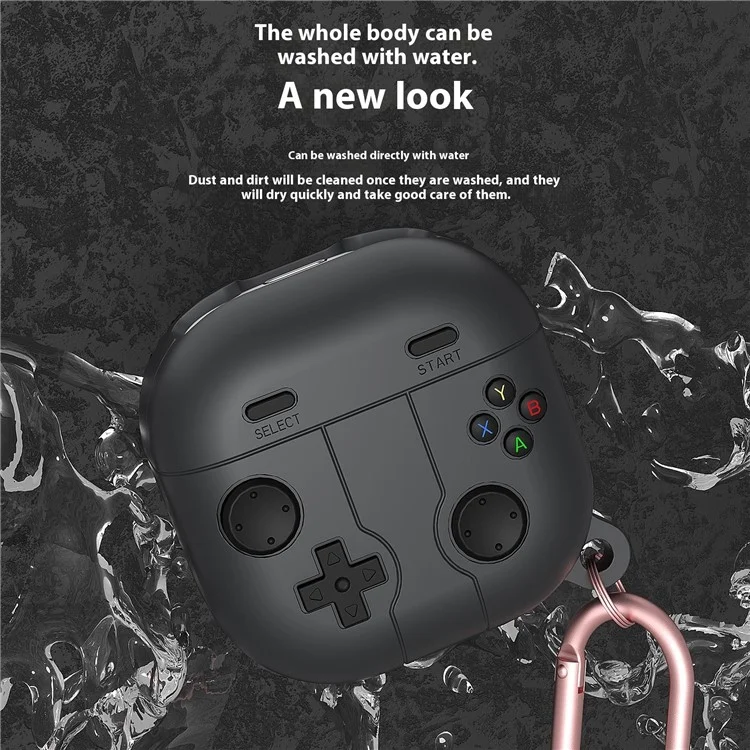 For Samsung Galaxy Buds Live / Buds Pro / Buds2 / Buds2 Pro / Buds FE Case Game Console Shape Earphones Silicone Shell with Carabiner - Dark Grey