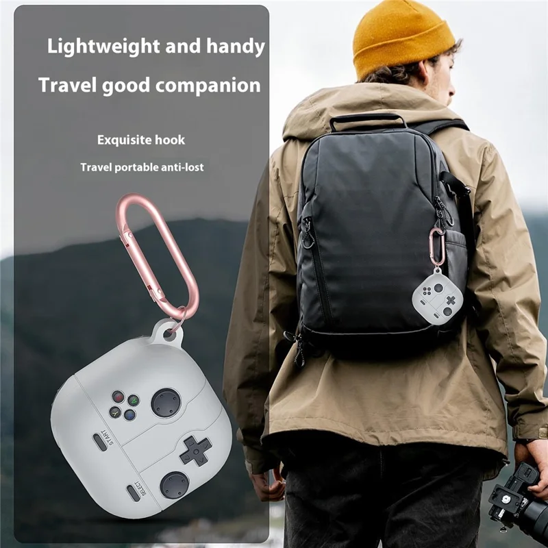 For Samsung Galaxy Buds Live / Buds Pro / Buds2 / Buds2 Pro / Buds FE Case Game Console Shape Earphones Silicone Shell with Carabiner - Dark Grey