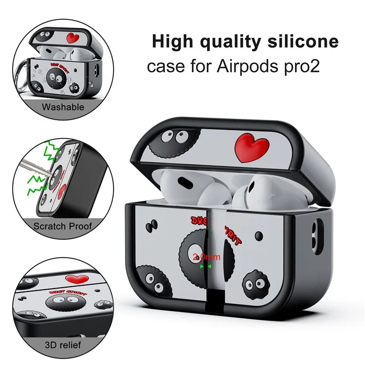 Para AirPods Pro 2 Case Cartoon Briquette Silicone Protective Cover with Carabiner - Rojo / Negro