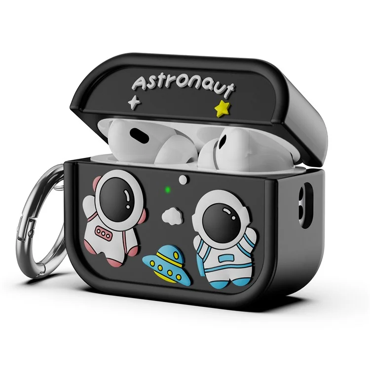 Para Airpods Pro 2 Case 2 Case Fofa Astronauta Design de Silicone Fone de Ouvido Com Carabineiro - Preto