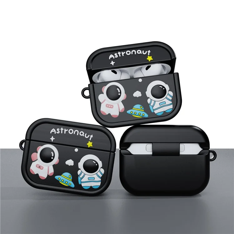 Para Airpods Pro 2 Case 2 Case Fofa Astronauta Design de Silicone Fone de Ouvido Com Carabineiro - Preto